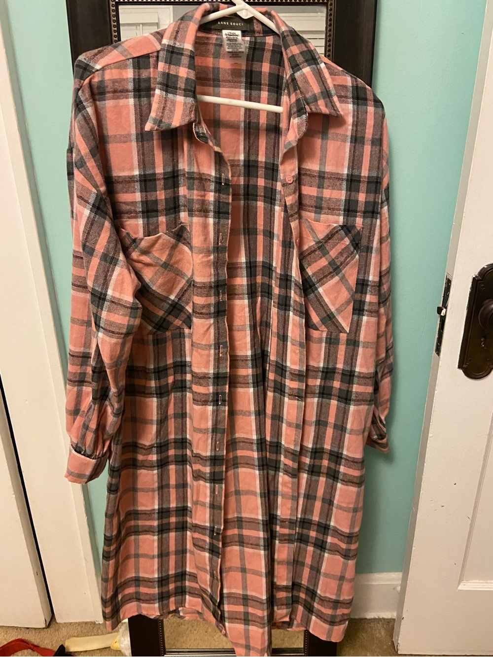 Sans Souci Pink and Gray Plaid Utility Shacket